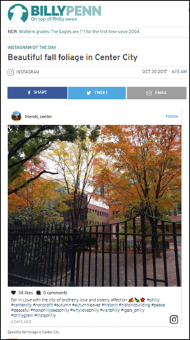 Billy Penn news website chooses Friends Center post as Instagram of the Day