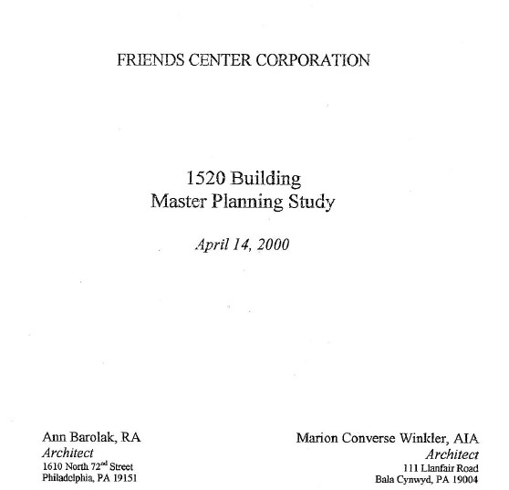 Cover of a master planning study for the 1520 Race Street building from the year 2000.