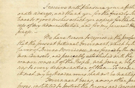 Snippet of George Washington's 1789 letter to Quakers.